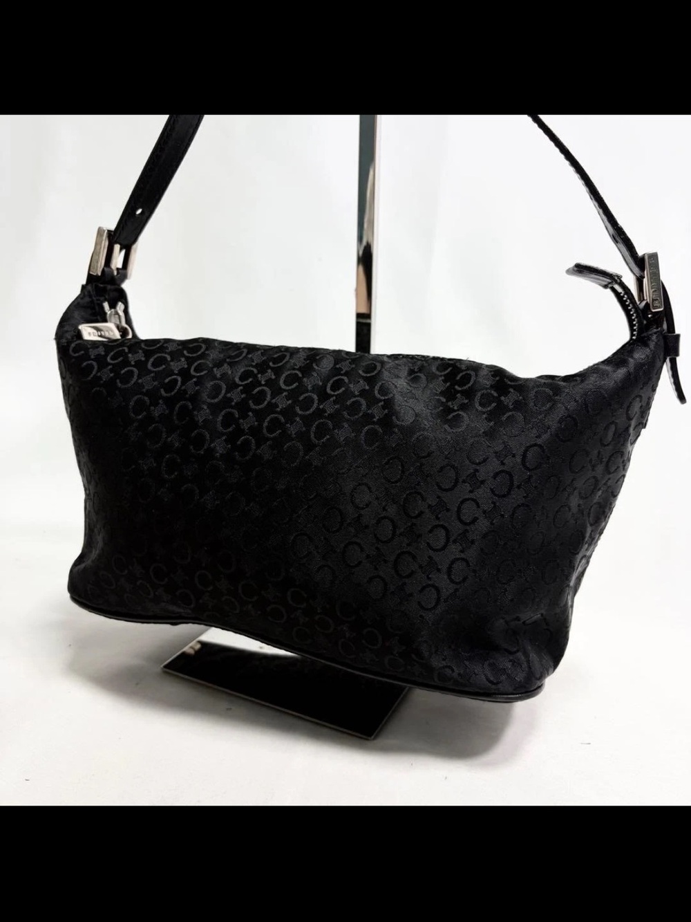 Celine Black Jacquard Shoulder Bag with Signature C Pattern